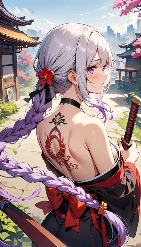 masterpiece, Top quality, best quality, Official Art, beautiful and aesthetic:1.2),1 Girl, yinji, purple hair, purple eyes, long...