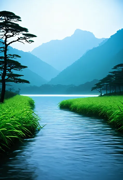 _shuimo_ landscape dreamlikeart, masterpiece, sharp male focus