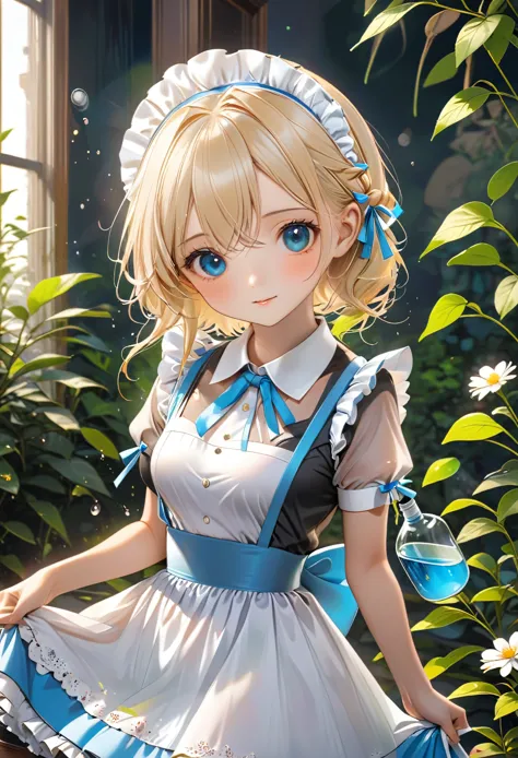 (masterpiece, best quality: 1.2),Blonde maid，Exquisite eyes,， ( Wear a maid uniform:1.2)In cleaning（8K）（HD）