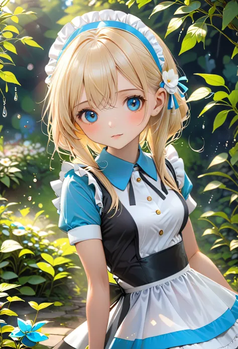 (masterpiece, best quality: 1.2),Blonde maid，Exquisite eyes,， ( Wear a maid uniform:1.2)In cleaning（8K）（HD）