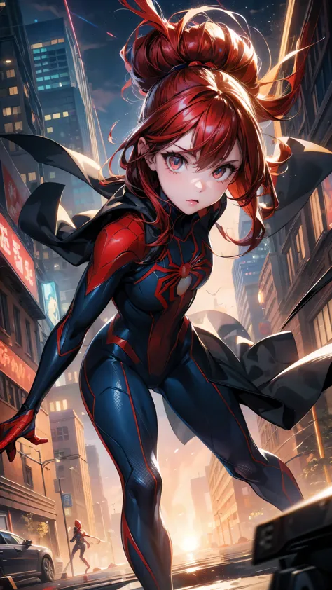 Woman Spider-Man - Spider-Man and Spider-Man in the Dark City, Spider-Verse art style, into the Spider-Verse, Spider-Verse, Spid...
