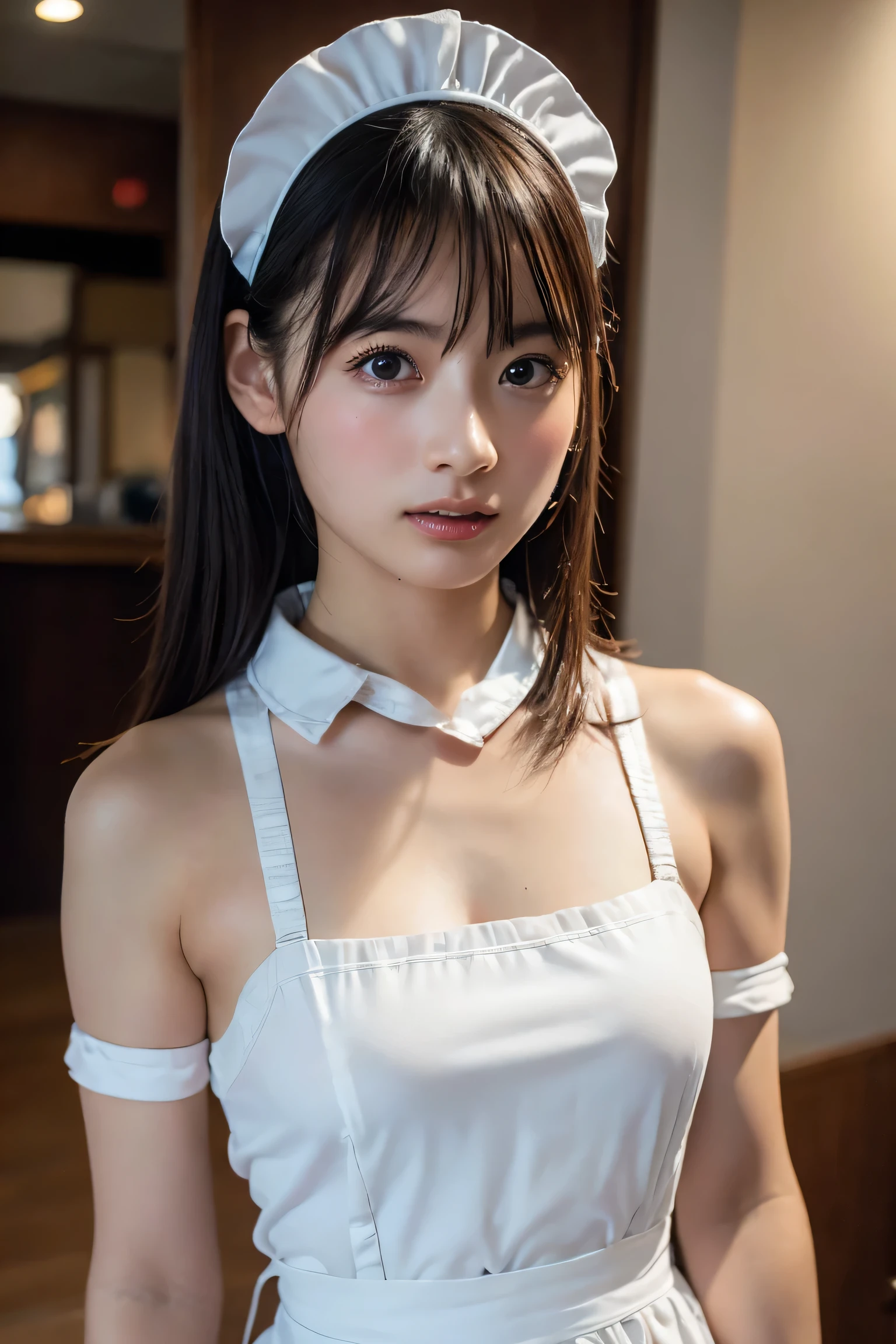 (8k, RAW Photos,highest quality, High resolution:1.1), (Ultra-realistic:1.4),(Realistic, Realistic:1.3),The Beauty of Japan、Rhythmic gymnastics club、Rhythmic Gymnastics Uniform、((Upper Body:1.3)),Maid Cafe、((Maid:1.3))