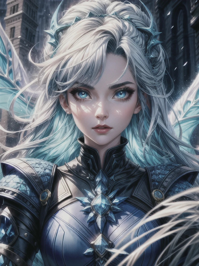 a girl with her frozen dragon elemental, detailed fantasy portrait, detailed face, beautiful eyes, beautiful lips, elegant pose, dynamic action, dragon ice powers, cold winter landscape, snow, ice crystals, fantasy art, digital art, cinematic lighting, dramatic shadows, vibrant colors, highly detailed, 8k, photorealistic