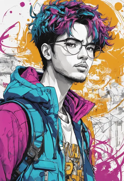 Anime style, Erwan B, Trigger Studio style, manga art, comics, inking, graffiti art, graphic, poster bright colors, golden ratio...