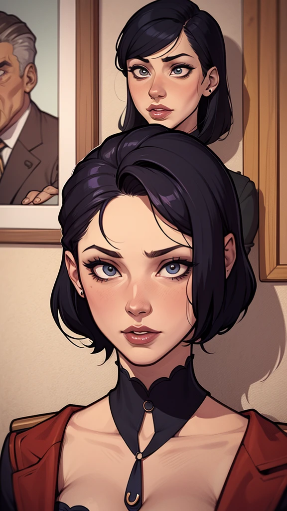 un dibujo de una mujer con cabello negro, estilo de arte de charlie bowater, Arte de personaje de Charlie Bowater, desenhado no estilo tipo germen, Estilo Charlie Bowater, tipo germen. alto detalle, tipo germen style, retrato de personaje de primer plano, tipo germen portrait, style tipo germen, neoartcore y charlie bowater