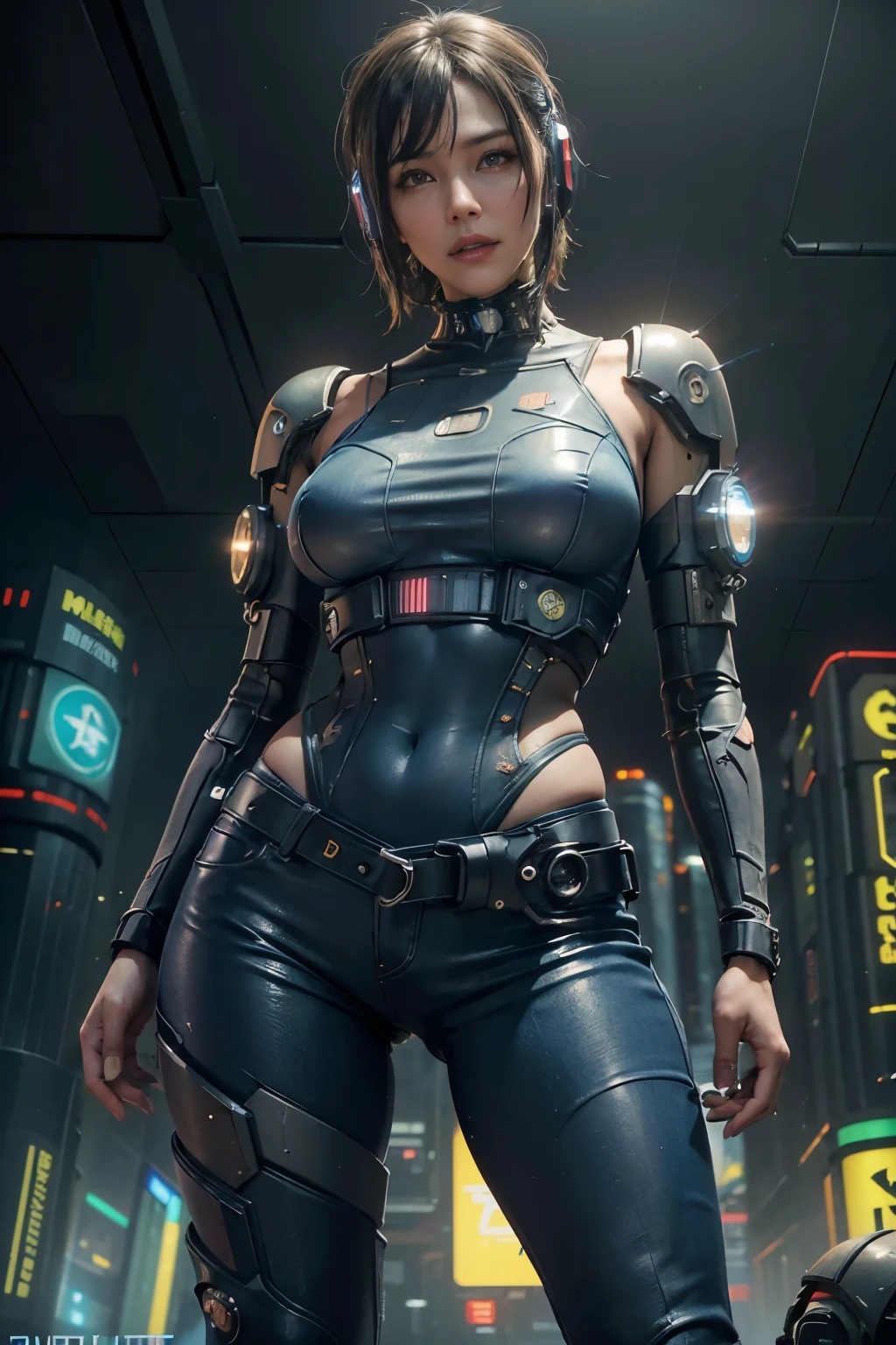 (masterpiece:1.2), ultra detailed, ultra high res, (realistic, photo realistic:1.37), high detail RAW color photo, professional photograph, an extremely delicate and beautiful, extremely detailed, finely detail, huge file size, extremely detailed Light and Shadow Theme Cyberpunk Extra realistic of (bright, cheerful) is (game character Lusy from Fallout Shelter) is (fascinating, beautifully charming), (holding a pistol Minigun) action fighting poses as a character, Vault Tech jumpsuit Sexy, Bodysuit, Vault Tech jumpsuit Couler Blue, Number33, 8k, details High, cinematic lightning, game characters, realistic 8k uhd, unreal engine 5 high rendering, dirty skin details, survival signs, depth of field, dark dust, dirt and smoke., cinematic lighting, (any Pose:1.3), denim pants, (cyberpunk city:1.4), (from below:1.4), techwear, outfit,
