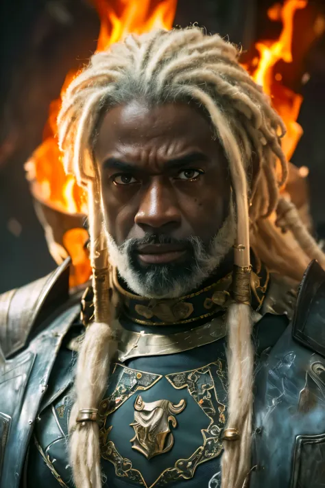 Upper body, (((Cinematic epic poster))) of Corlys Velaryon , a old Black Man, 60 years old, ((white dreadlock hair)), Gothic sty...