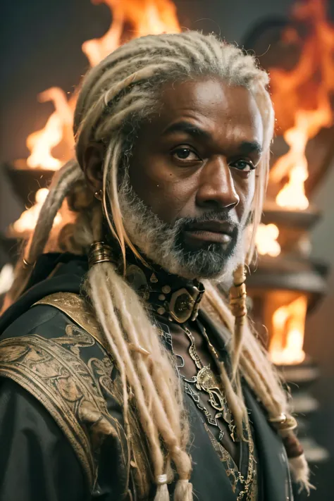 upper body, (((cinematic epic poster))) of corlys velaryon , a old black man, 60 years old, ((white dreadlock hair)), gothic sty...