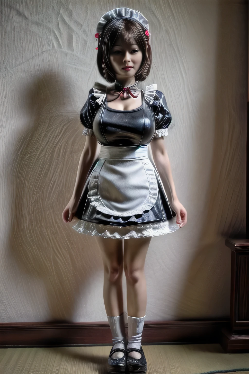 japanese milf wearing Maid Outfit, standing, full body shot