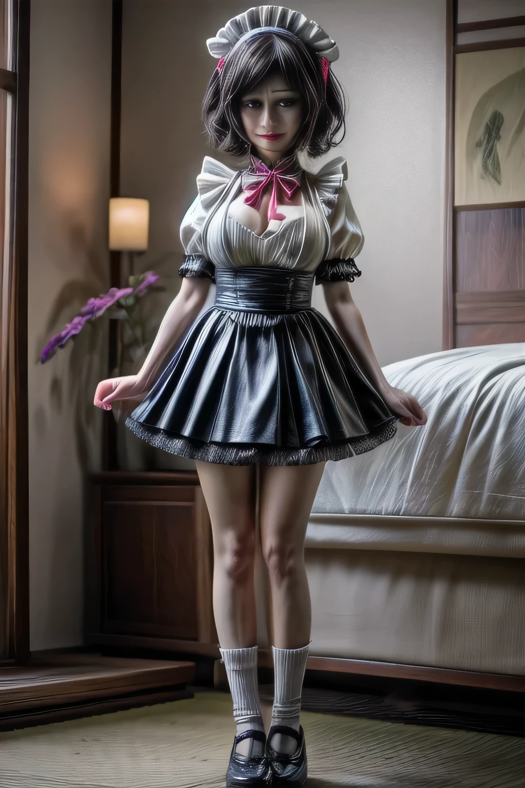 japanese milf wearing Maid Outfit, standing, full body shot