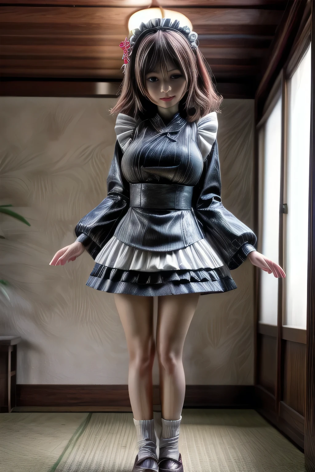 japanese milf wearing Maid Outfit, standing, full body shot