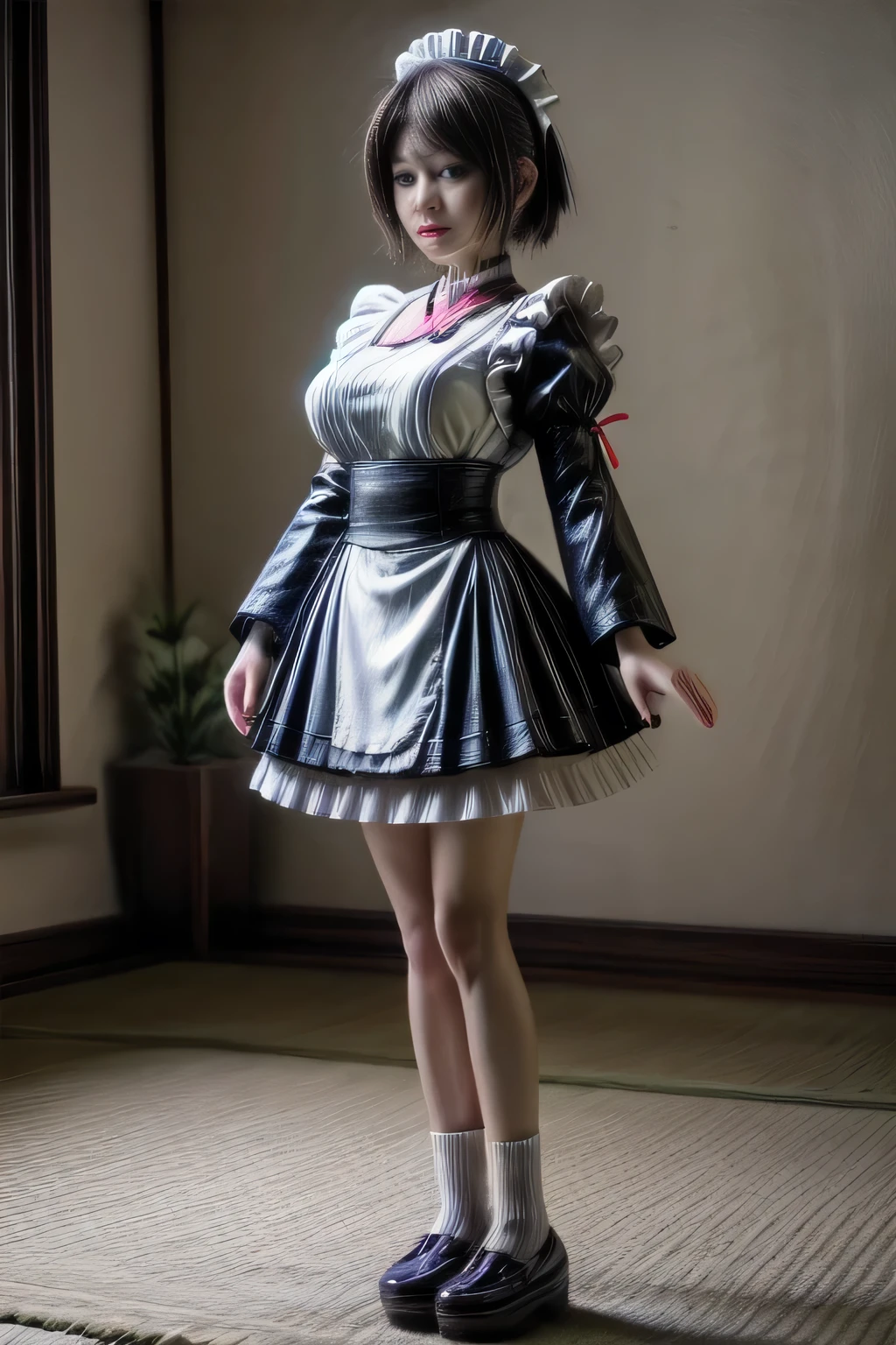 japanese milf wearing Maid Outfit, standing, full body shot