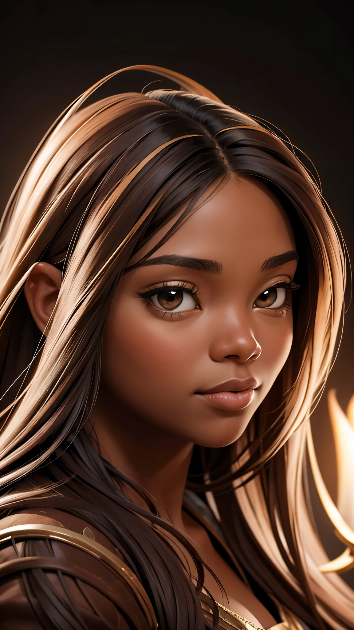 oil painting by Leonardo da Vinci, realistic photography, closeup face of Gabrielle Union with dark skin, long hair, her eyes are sweet and vibrant, her face symmetrical, rich coffee brown skin, soft torch luminosity on the face by REMBRADT, Adobe Illustration, Trending on Artstation, 8K, hd, cinematic, masterpiece, magnificent art, best quality, romanticism