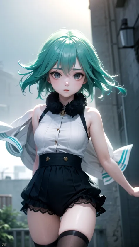 (high detail:1.2) anime girl, (cinematic lighting, delicate colors), (wind:1.2), lighting calm, wind, fog. turquoise, delta tone...