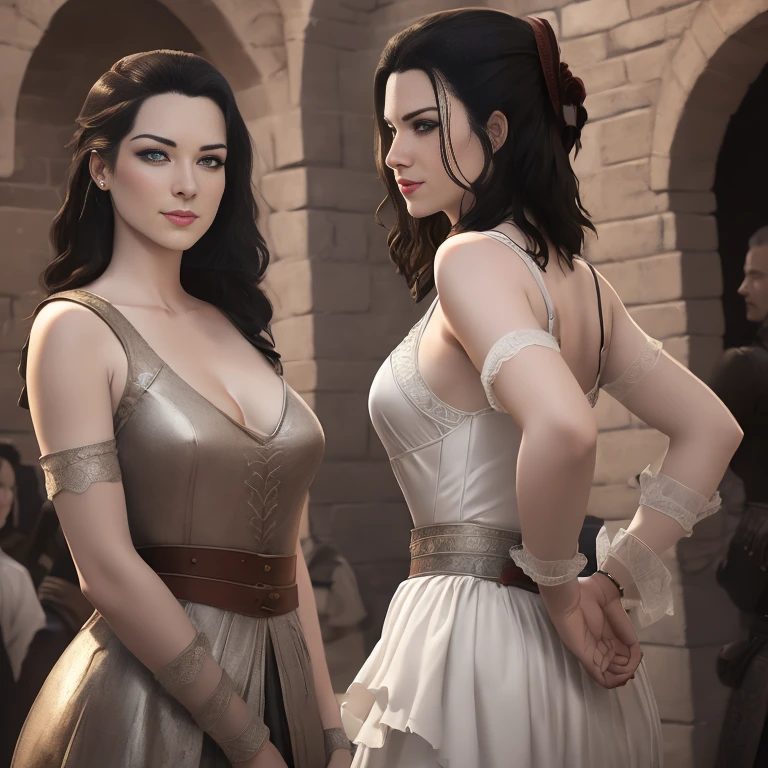 score_9, score_8_up, score_7_up, score_6_up, score_5_up, Carmilla Bolton from Game of Thrones, black hair, sexy, extremely detailed artgerm, teasing smile, in medieval guard uniform posing, midriff, cleavage, (masterpiece, best quality:1.2), In town square stockade, medieval, (insanely detailed, beautiful detailed, masterpiece, best quality), (insanely detailed, masterpiece, best quality) woStoya