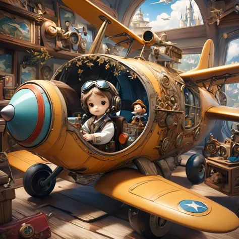 (masterpiece, best quality: 1.2),child，toy plane,pilot，fantasy,Disney style（（充满fantasy元素的杰作）））， （（best quality））， （（Intricate de...