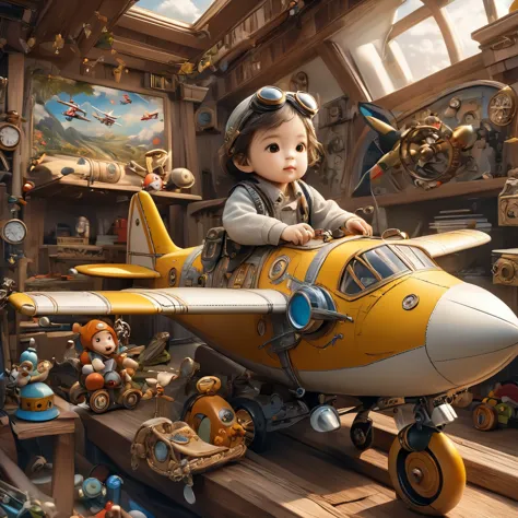 (masterpiece, best quality: 1.2),child，toy plane,pilot，fantasy,Disney style（（充满fantasy元素的杰作）））， （（best quality））， （（Intricate de...