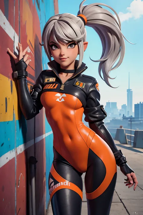 vidia, tracer, y'shtola rhul,yorha 2b,Supervision,nier automata,piloto mecha,pista escolar,tatuajes,plugsuit naranja y rosa,top ...