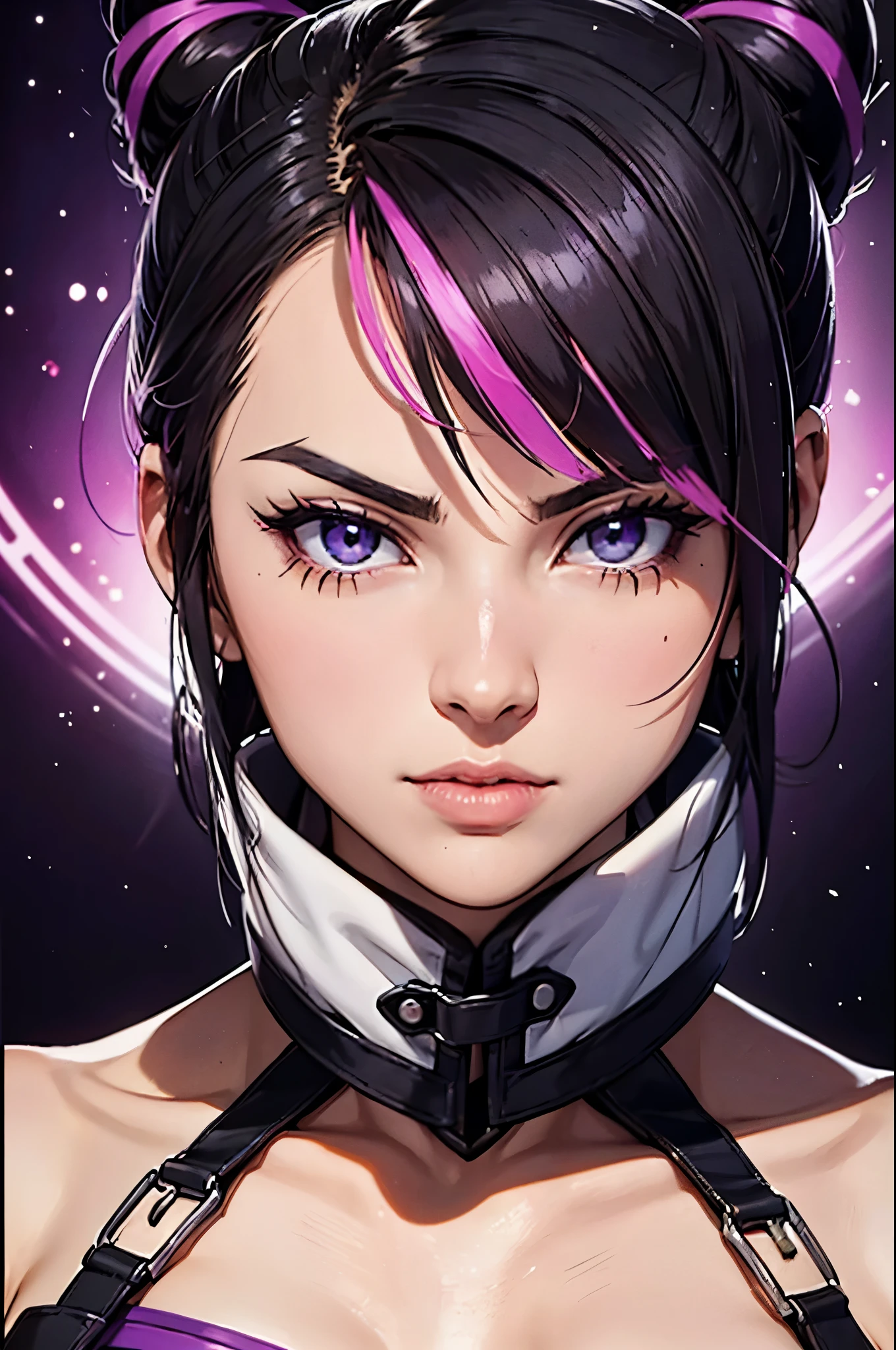 Juri Han, street fighter(master part, best quality, ultra-detalhado, Melhor sombra), (Antecedentes detalhados, Olhando para o Viewer, Serious, irritado), Rosto detalhado, (best ilumination), ((Cinematic light)), colorido, hiper detalhe, dramatic light, detalhes intrincados