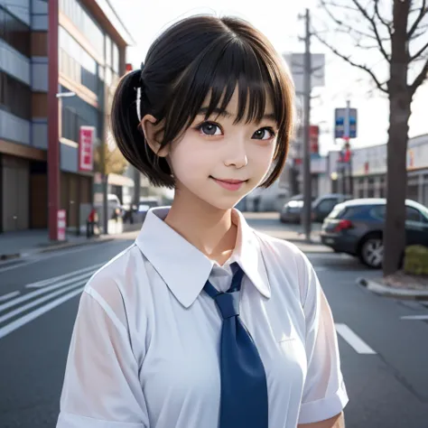 ((Cute 10 year old Japan girl))、on the road、Highly detailed face、Very fine grain definition, (Symmetrical eyes:1.3), Pay attenti...