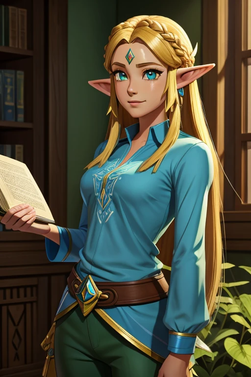 princesa zelda, 1 chica, solicitud de artista, cinturón, pelo rubio, Camisa azul, libro, Botas, inexpresivo, todo el cuerpo, ojos verdes, Alta resolución, mirando al espectador, magia, Nintendo, pantalones, orejas puntiagudas, Camisa, pelo corto, fondo sencillo, solo, A Lenda de Zelda, A Lenda de Zelda: aliento de la naturaleza, A Lenda de Zelda: lágrimas del reino, flor hecha de luz, magia