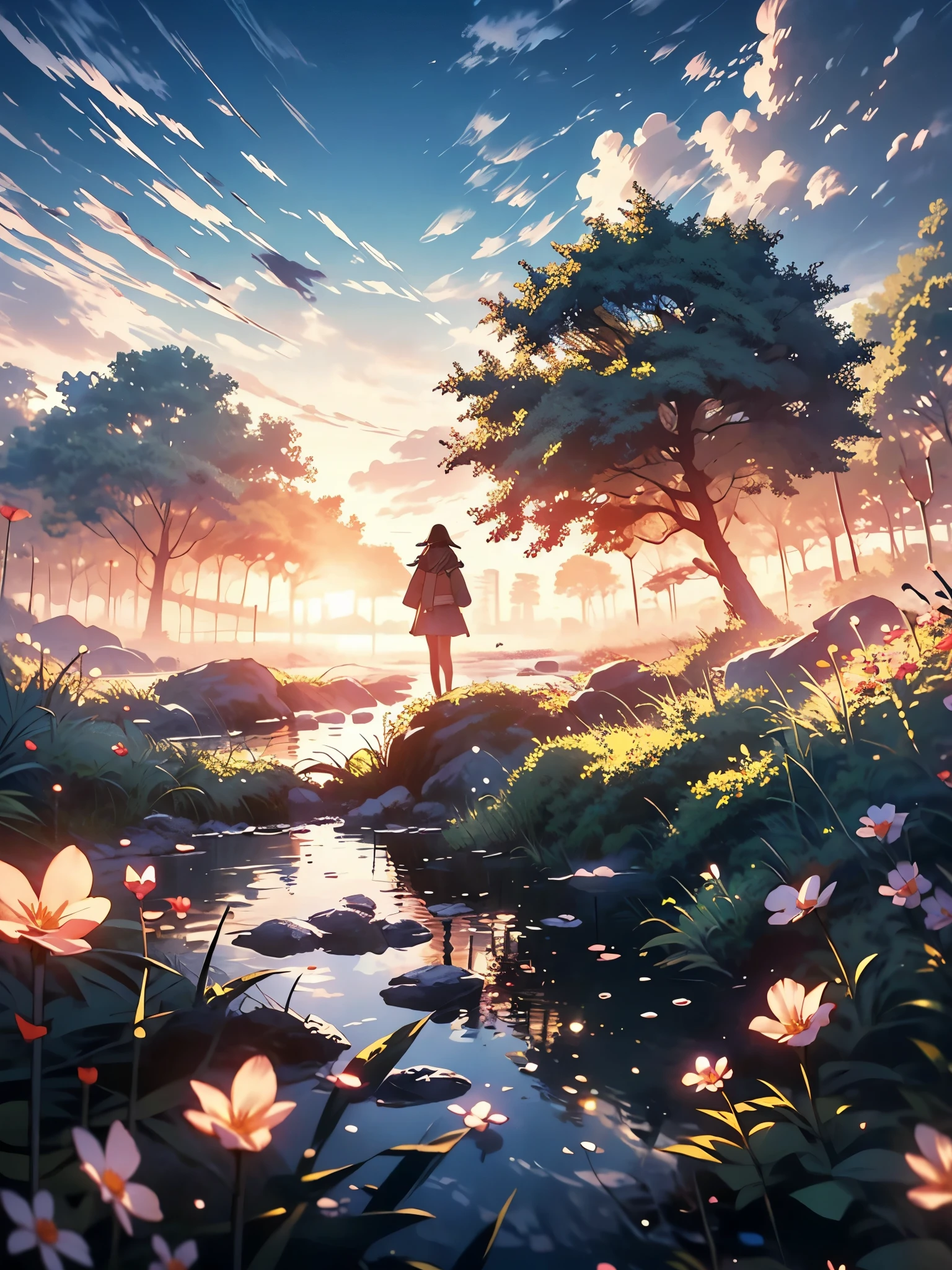 A girl standing on a rock in a field of flowers SeaArt AI
