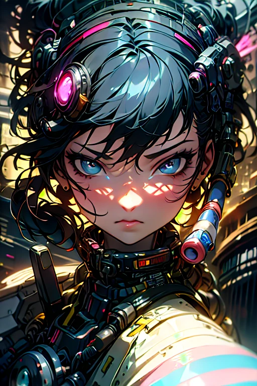 16k,haute qualité, Haute définition, art de haute qualité, peinture, huile, Anime 2.5D,très détaillé, portrait/1fille, cyberpunk, yeux arc en ciel, cheveux ultra marins, Long,  dynamique Cheveux 1.3,Monoroue volante, Paysage urbain de toit de gratte-ciel, Regarde la ville,,Grand angle de vue, paysages nocturnes, cyberpunk, lueur au néon, dynamique de la ville