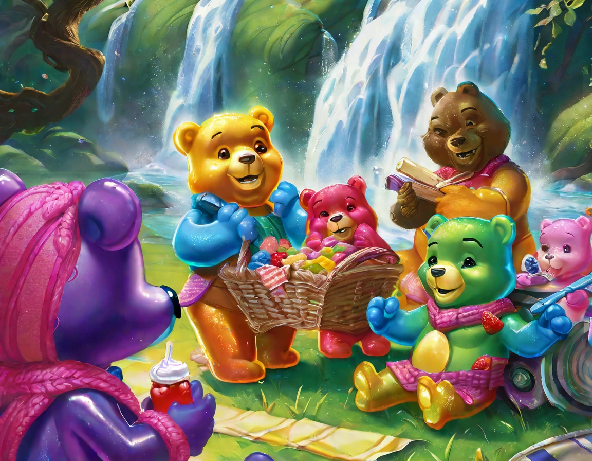 Disney's The Gummy Bears, having a picnic by a waterfall
