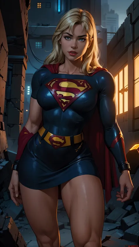 8k, ultra hd, super details, high quality, high resolution. the heroine supergirl looks beautiful in a full-length photo, her bo...