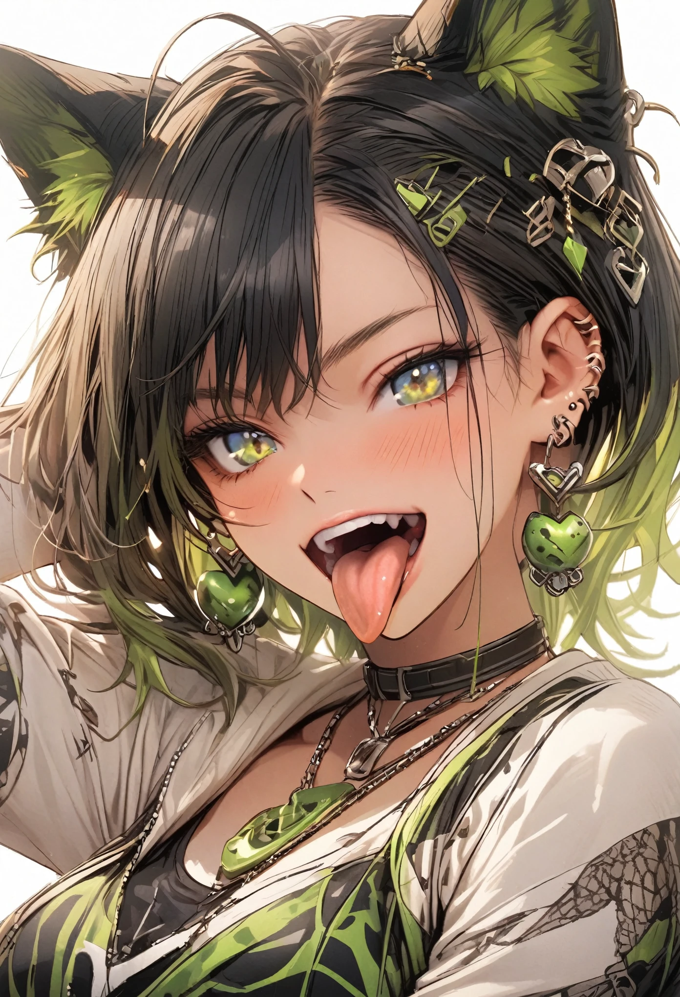 green, Cang, tongue，Gal，Earrings，green