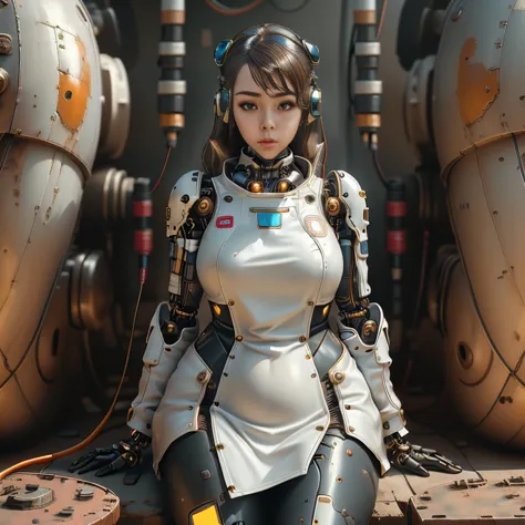 masterpiece, best quality, extremely detailed,  female cyborg girl,plump , control panels,android,droid,mechanical hand, robot a...