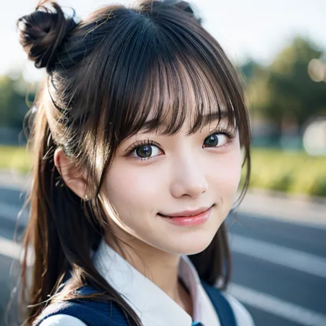 Cute 15 year old Japanese、on the road、Highly detailed face、Pay attention to the details、double eyelid、Beautiful thin nose、Sharp ...