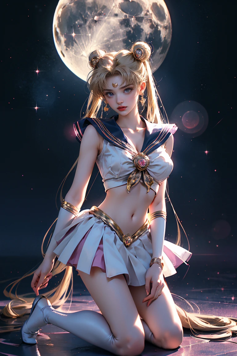 ((Obra de arte, mais alta qualidade, A mais alta qualidade de imagem, alta resolução, fotorrealista, Foto CRU, 8K)), ((Papel de parede CG unificado 8k extremamente detalhado)), (enorme foto deslumbrante da deusa, Muito quente e sexy, beleza de cair o queixo, Proporções perfeitas, Corpo bonito, beleza corporal esbelta:1.4), Mulher tirando fotos em traje de marinheiro, Sailor Moon, Sailor Moon style, Sailor Moon. lindo, Sailor Moon inspirada, Sailor Moon, arte oficial, estética da lua do marinheiro, arte oficial do anime, garota mágica anime garota mágica, anime princess, estilo de garota mágica, obras de arte de alta qualidade, garota mágica ajoelhada diante da lua crescente gigante, uma mão na cintura, 