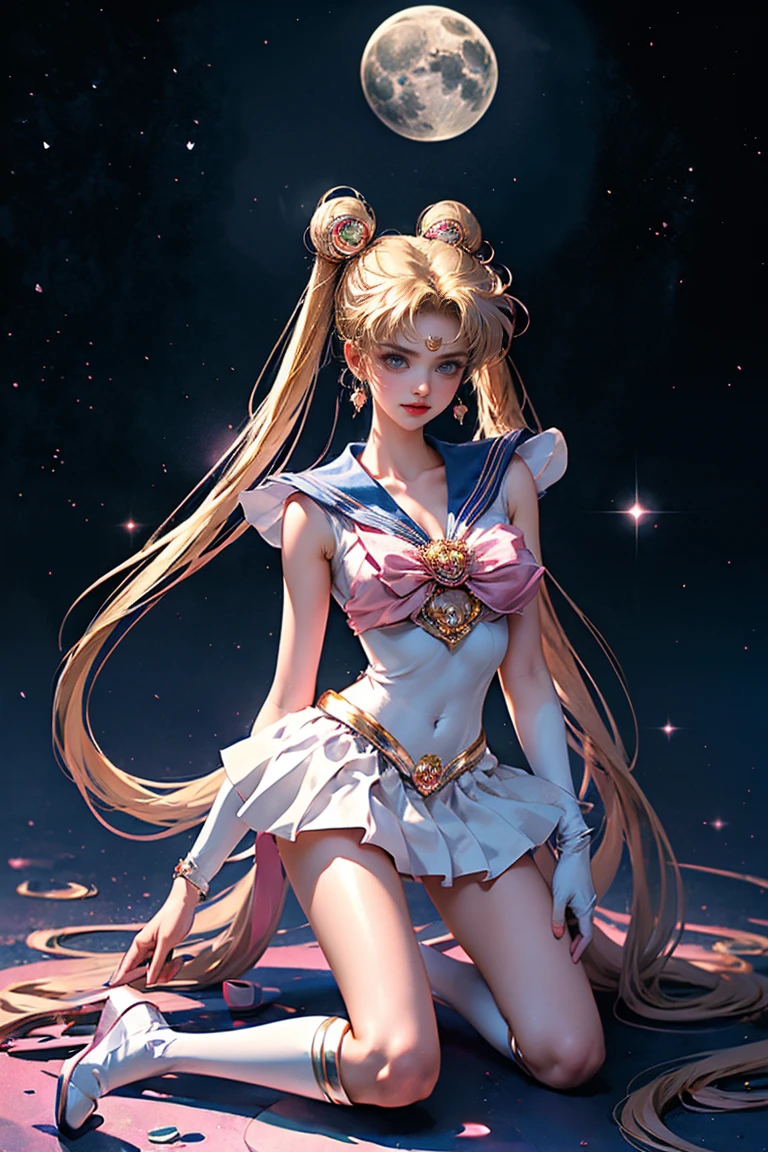 ((Obra de arte, mais alta qualidade, A mais alta qualidade de imagem, alta resolução, fotorrealista, Foto CRU, 8K)), ((Papel de parede CG unificado 8k extremamente detalhado)), (enorme foto deslumbrante da deusa, Muito quente e sexy, beleza de cair o queixo, Proporções perfeitas, Corpo bonito, beleza corporal esbelta:1.4), Mulher tirando fotos em traje de marinheiro, Sailor Moon, Sailor Moon style, Sailor Moon. lindo, Sailor Moon inspirada, Sailor Moon, arte oficial, estética da lua do marinheiro, arte oficial do anime, garota mágica anime garota mágica, anime princess, estilo de garota mágica, obras de arte de alta qualidade, garota mágica ajoelhada diante da lua crescente gigante, uma mão no quadril, 