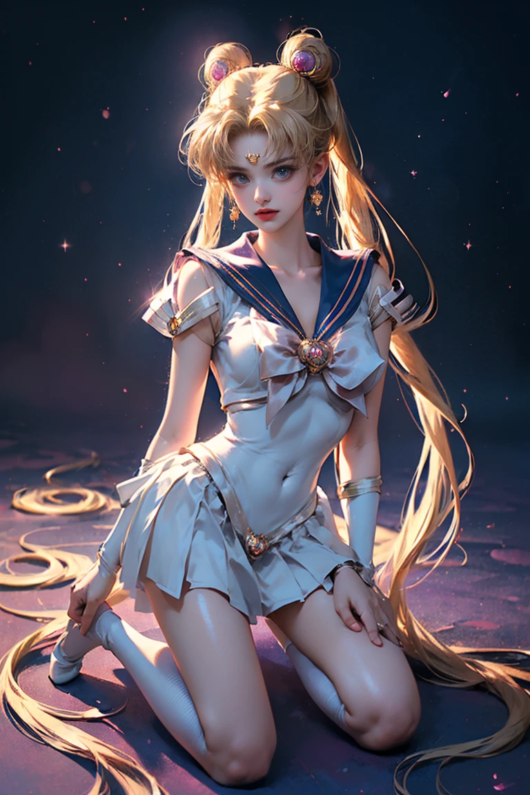 ((Meisterwerk, höchste Qualität, Höchste Bildqualität, hohe Auflösung, fotorealistisch, RAW-Foto, 8K)), ((extrem detailliertes CG Unified 8k-Hintergrundbild)), (riesiger atemberaubender Göttinnenschuss, sehr heiß und sexy, atemberaubende Schönheit, perfekte Proportionen, schöner Körper, schlanke Körperschönheit:1.4), Frau im Matrosenanzug fotografiert, Sailor Moon, Sailor Moon style, Sailor Moon. Schön, inspiriert von Sailor Moon, Sailor Moon, offizielle Kunst, Sailor Moon Ästhetik, Offizielles Anime-Artwork, magisches Mädchen Anime magisches Mädchen, Anime-Prinzessin, magischer Mädchenstil, hochwertige Kunstwerke, magisches Mädchen kniet vor riesiger Mondsichel, eine Hand auf der Hüfte, 