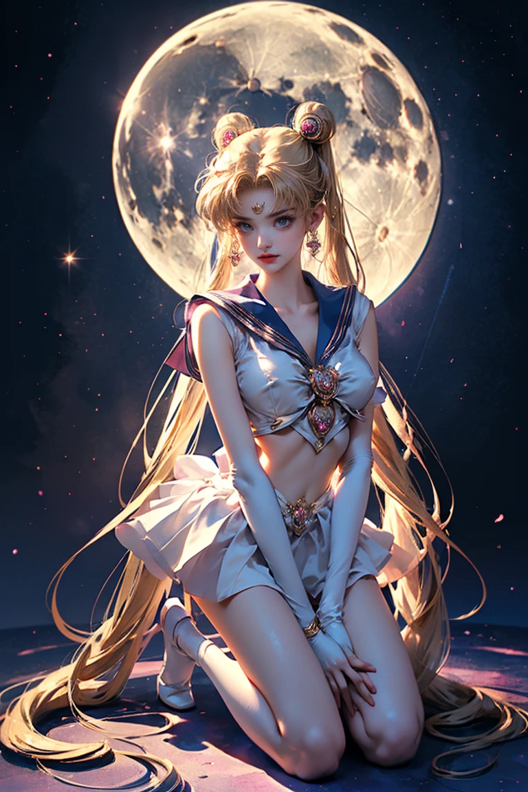 ((masterpiece, highest quality, Highest image quality, High resolution, photorealistic, Raw photo, 8K)), ((Extremely detailed CG unified 8k wallpaper)), (huge stunning goddess shot, very hot and sexy, jaw-dropping beauty, perfect proportions, beautiful body, slim body beauty:1.4), Woman taking pictures in sailor suit, sailor moon, sailor moon style, sailor moon. Beautiful, Inspired Sailor Moon, Sailor Moon, official art, Sailor Moon aesthetic, official anime artwork, magical girl anime magical girl, anime princess, magical girl style, high quality artwork, magical girl kneeling before giant crescent moon, one hand on waist, 