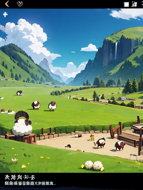 一群sheep在田野上的特寫，Screenshot inspired by Christoph Ludwig Agricola、pixiv、mingei、sheep、game screen、mobile game、電子sheep、strategy game...