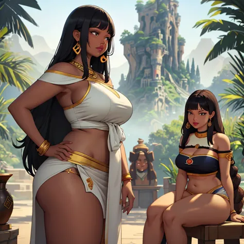 (masterpiece), (best quality), (detailed), curvy chel from el dorado talking to chief priest, (scene), (chel behind), zoomed out...