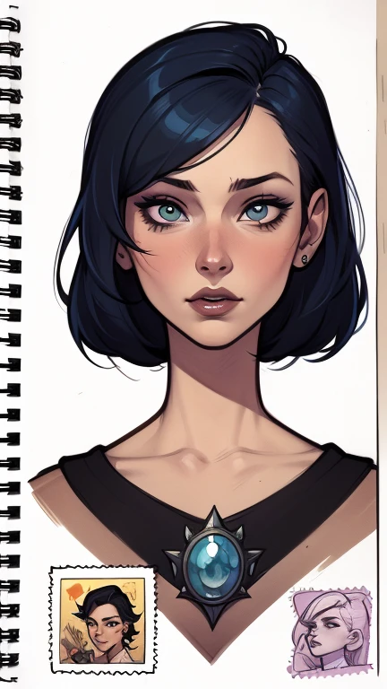 Os selos têm um estilo esboçado ( desenho de uma mulher com umae cabelo preto, estilo de arte de charlie bowater, arte do personagem charlie bowater, desenhado no estilo digite germe, Estilo Charlie Bowater, digite germe. alto detalhe, digite germe style, retrato de personagem em close, digite germe portrait, style digite germe, Neoartcore e Charlie Bowater Os selos possuem um Sketchbook estilo rascunho 