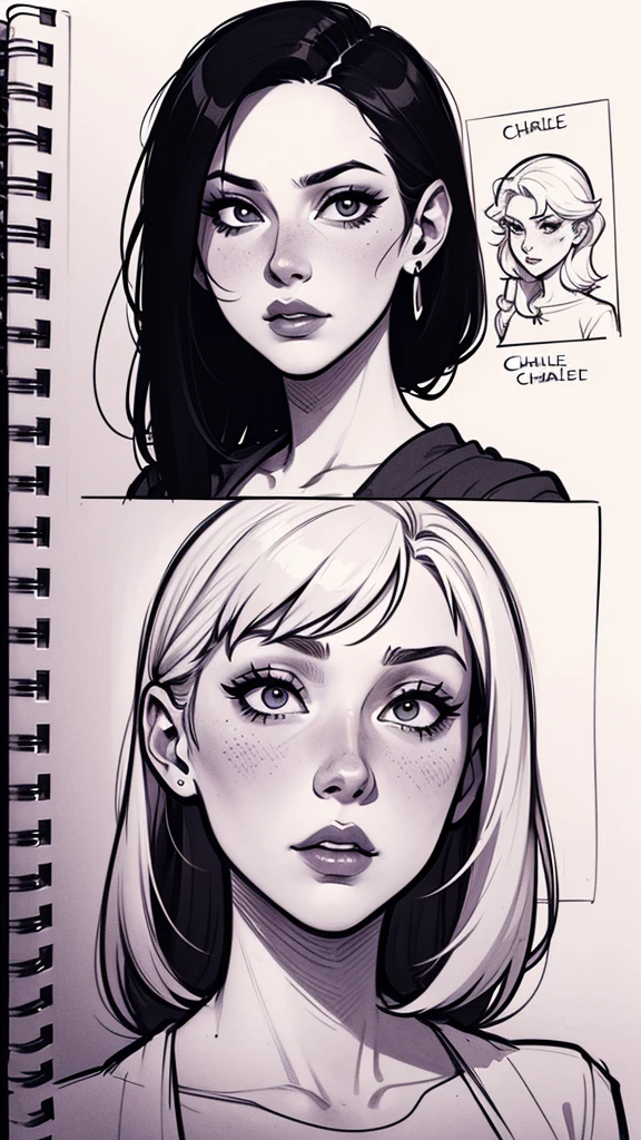 Skizzenbuch-Lineart-Stempel haben einen skizzenhaften Stil ( Zeichnung einer Frau mit schwarzen Haaren, estilo de arte de charlie bowater, Charlie Bowater-Charakterkunst, gezeichnet im Stiltyp Keim, Charlie Bowater-Stil, digite germe. hohe Detailgenauigkeit, digite germe style, Nahaufnahme eines Charakterporträts, digite germe portrait, style digite germe, Neoartcore e Charlie Bowater Die Briefmarken haben einen skizzenhaften Stil Skizzenbuch 