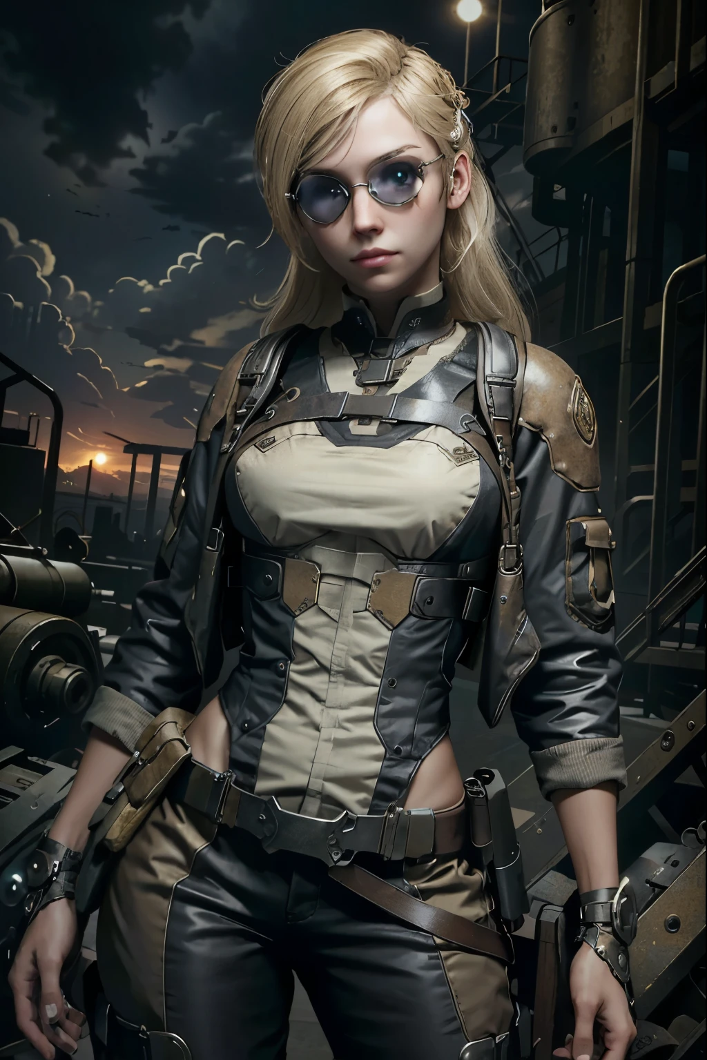 (masterpiece, best quality:1.3)
MortalCassieCage, 1girl, solo, blonde hair, Twilight, Industrial, Victorian Aesthetic, Steampunk Attire, Gears and Goggles