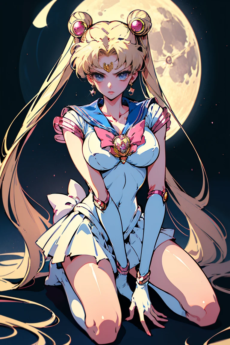 ((Obra de arte, mais alta qualidade, A mais alta qualidade de imagem, alta resolução, fotorrealista, Foto CRU, 8K)), ((Papel de parede CG unificado 8k extremamente detalhado)), (enorme foto deslumbrante da deusa, Muito quente e sexy, beleza de cair o queixo, Proporções perfeitas, Corpo bonito, beleza corporal esbelta:1.4), Mulher tirando fotos em traje de marinheiro, Sailor Moon, Sailor Moon style, Sailor Moon. lindo, Sailor Moon inspirada, Sailor Moon, arte oficial, estética da lua do marinheiro, arte oficial do anime, garota mágica anime garota mágica, anime princess, estilo de garota mágica, obras de arte de alta qualidade, garota mágica ajoelhada diante da lua crescente gigante, uma mão na cintura, 