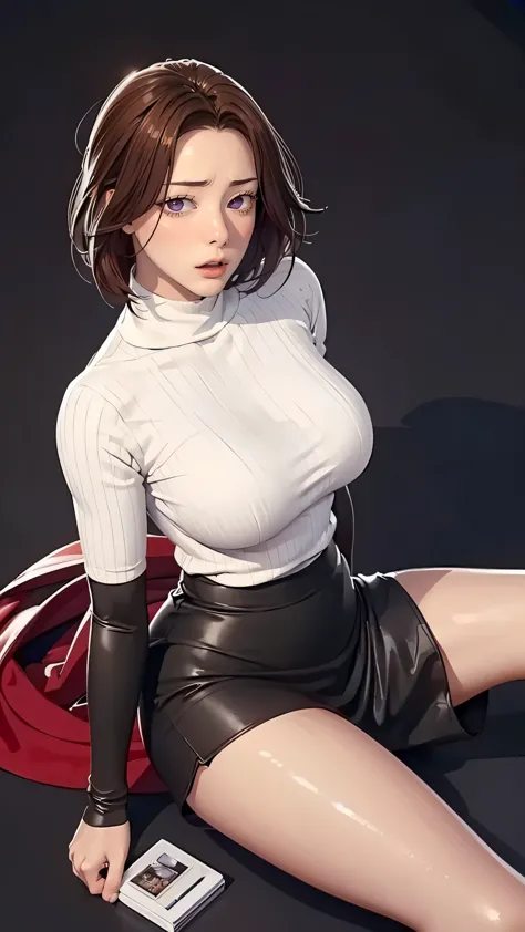 （（（完美figure，figure，solo， White and tender skin，（（（Cyberpunk，red turtleneck shirt, black skirt, ））），（（（junescdef,brown hair,purpl...