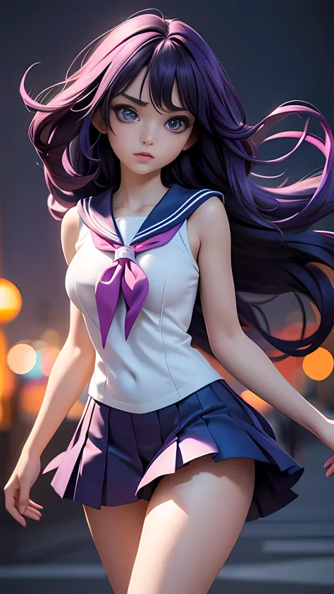 1girl, sailor fuku, sailor saturn, purple hair, long hair, detailed beautiful eyes, detailed beautiful lips, detailed face, deta...