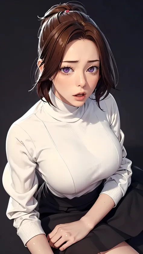 （（（完美figure，figure，solo， White and tender skin，（（（Cyberpunk，red turtleneck shirt, black skirt, ））），（（（junescdef,brown hair,purpl...