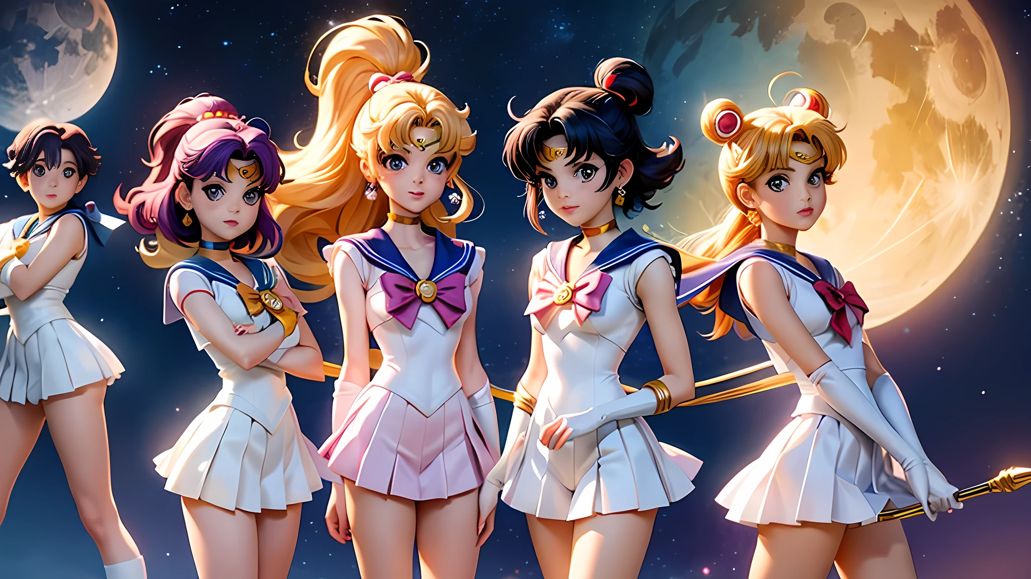 Sailor Moon、Sailor Mercury、Sailor Venus、Sailor Mars、Sailor Jupiter、Sailor Saturn