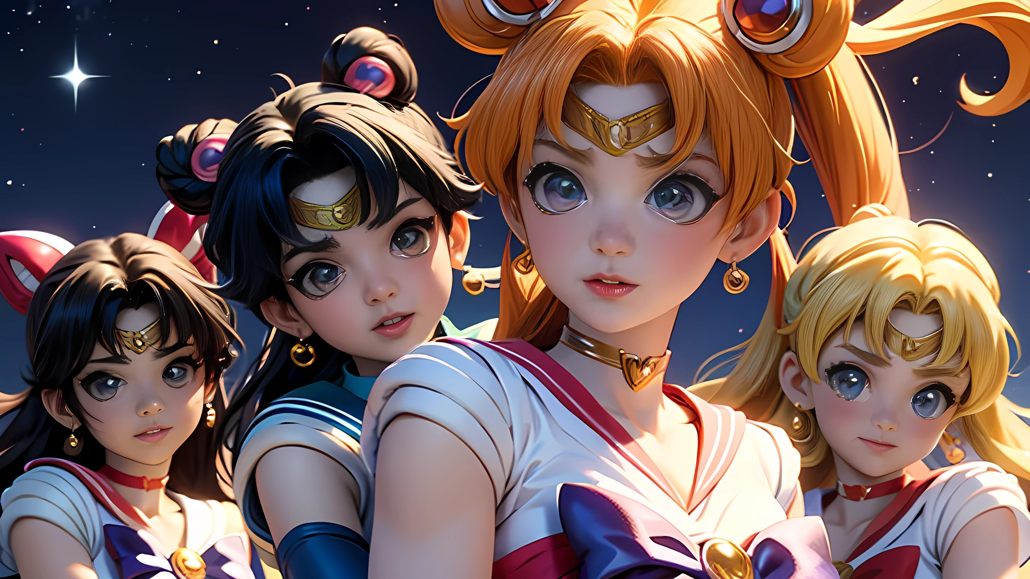 Sailor Moon、Sailor Mercury、Sailor Venus、Sailor Mars、Sailor Jupiter、Sailor Saturn