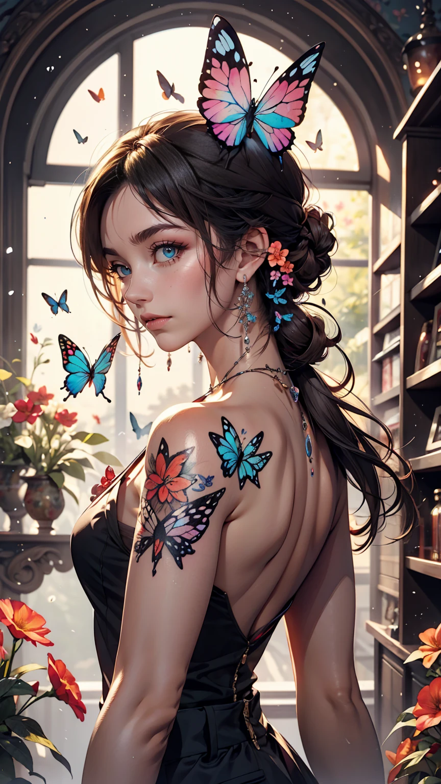蝴蝶和花朵水彩紋身、24歲 女性