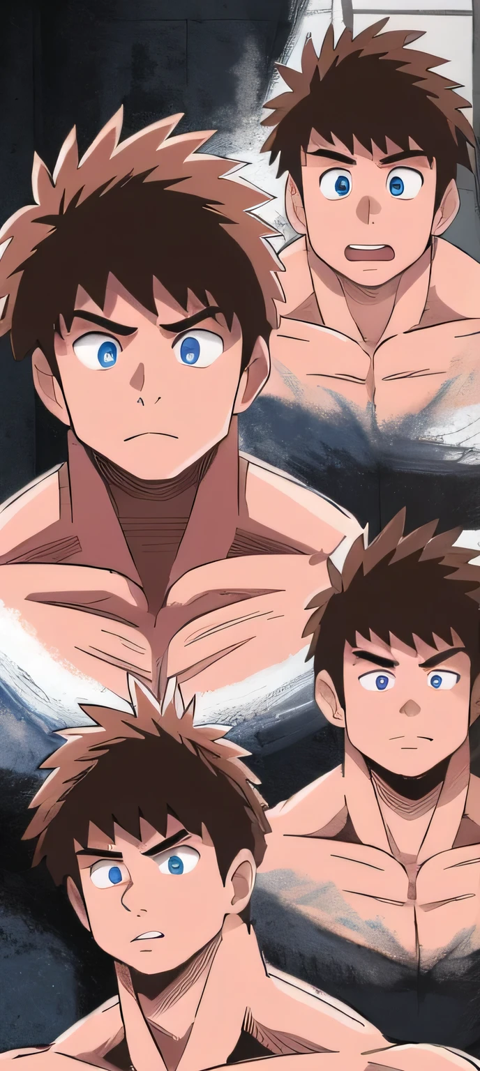 A group of anime guys with blue eyes and brown hair - SeaArt AI