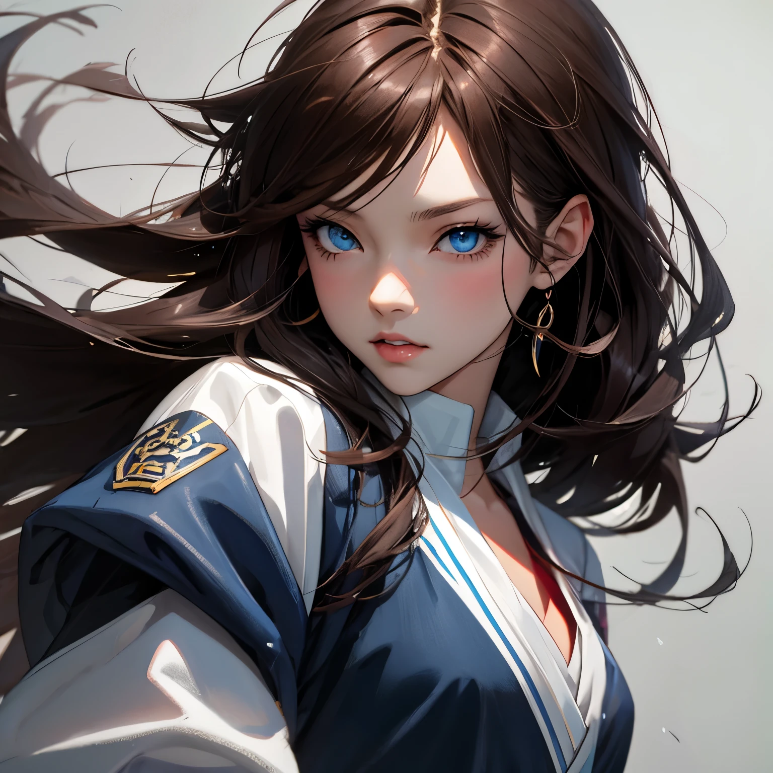 anime girl with brown hair and blue eyes and a highlight in her hair, anime art wallpaper 8 k, detailed digital anime art, anime style 4 k, anime art wallpaper 4k, anime art wallpaper 4 k, trending on artstation pixiv, digital art on pixiv, 8k high quality detailed art, best anime 4k konachan wallpaper
